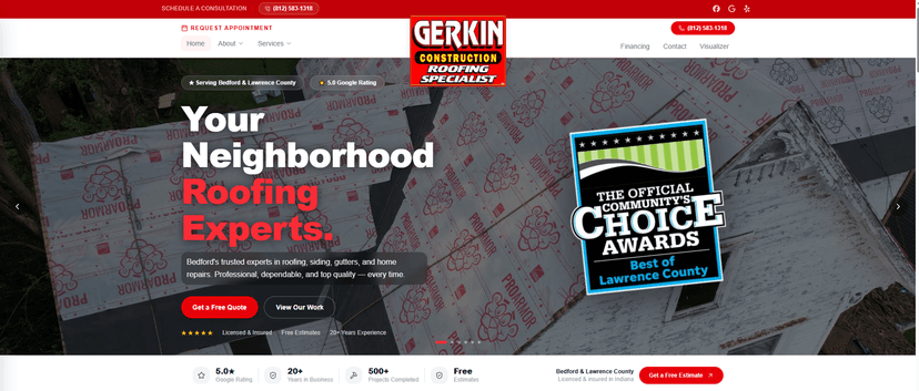 Gerkin Construction website homepage screenshot